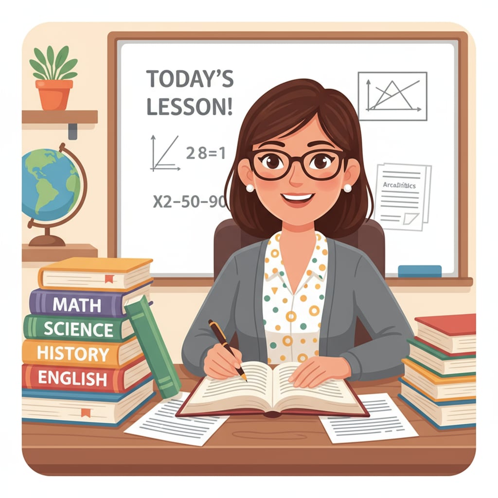 A K12 teacher overwhelmed with curriculum materials, showing signs of burnout.