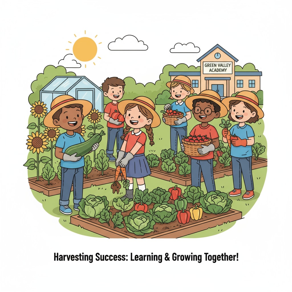 Students enjoying the fruits of their labor in the school garden, a practical learning experience