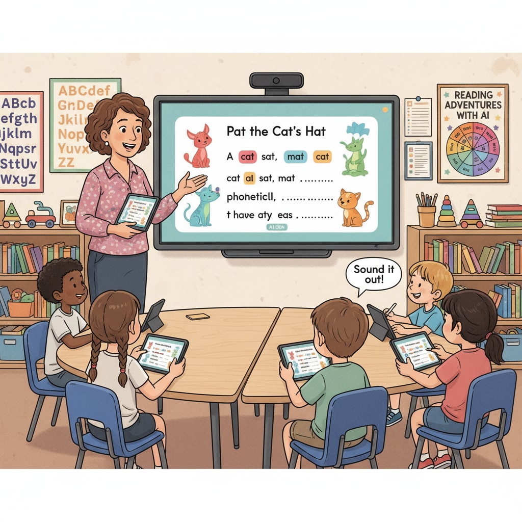AI-generated decodable reading materials being used in a classroom for educational application