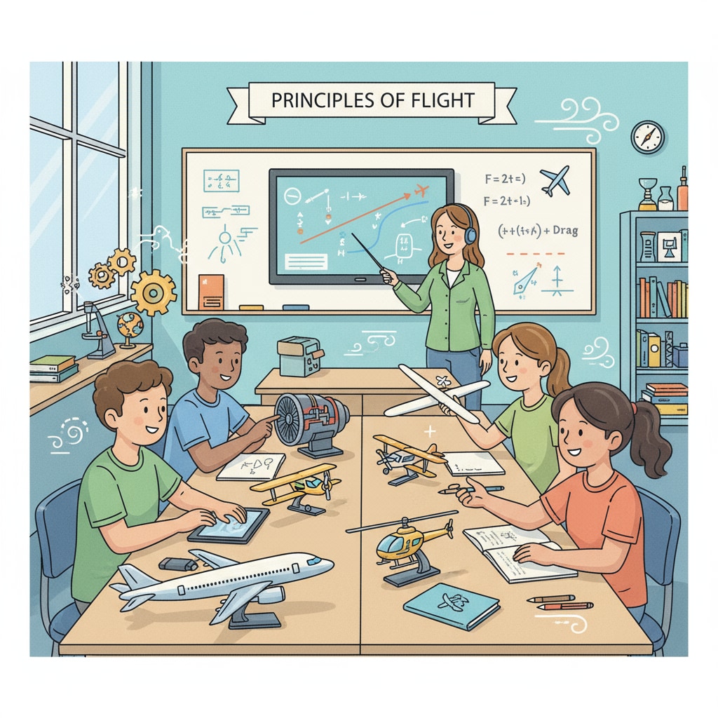 Students in a K12 science class showing interest in aviation related items, which is relevant to pilot skills development