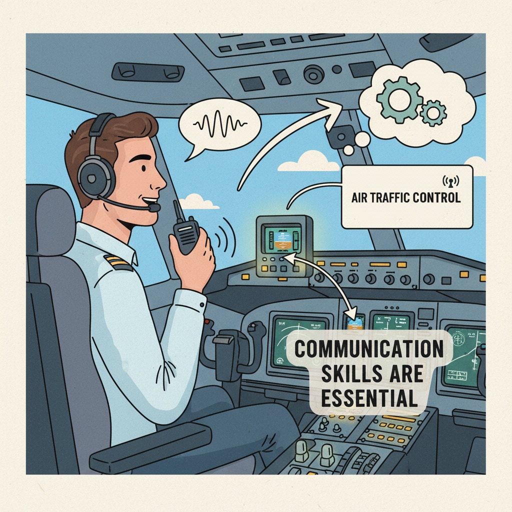 A pilot communicating with air traffic control, emphasizing the key communication ability for pilots