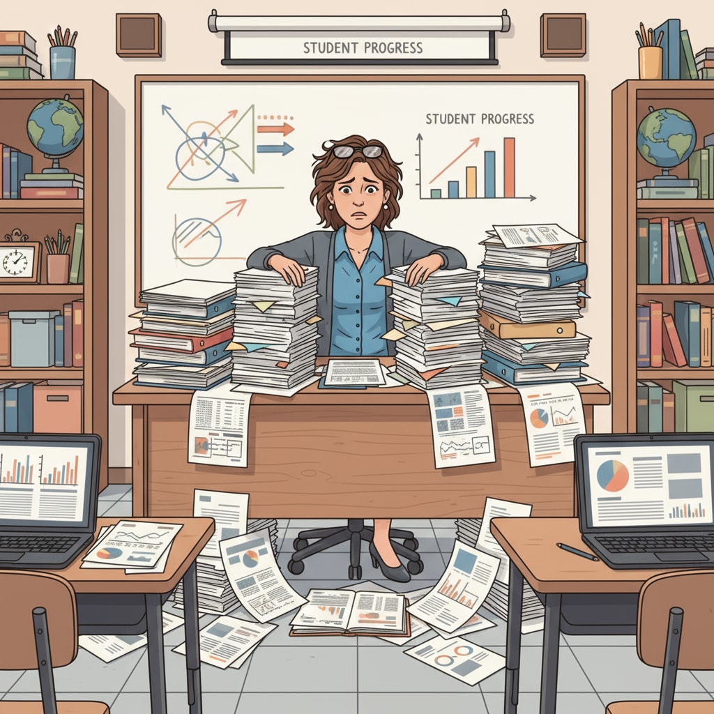 A teacher dealing with the burden of data recording in a classroom