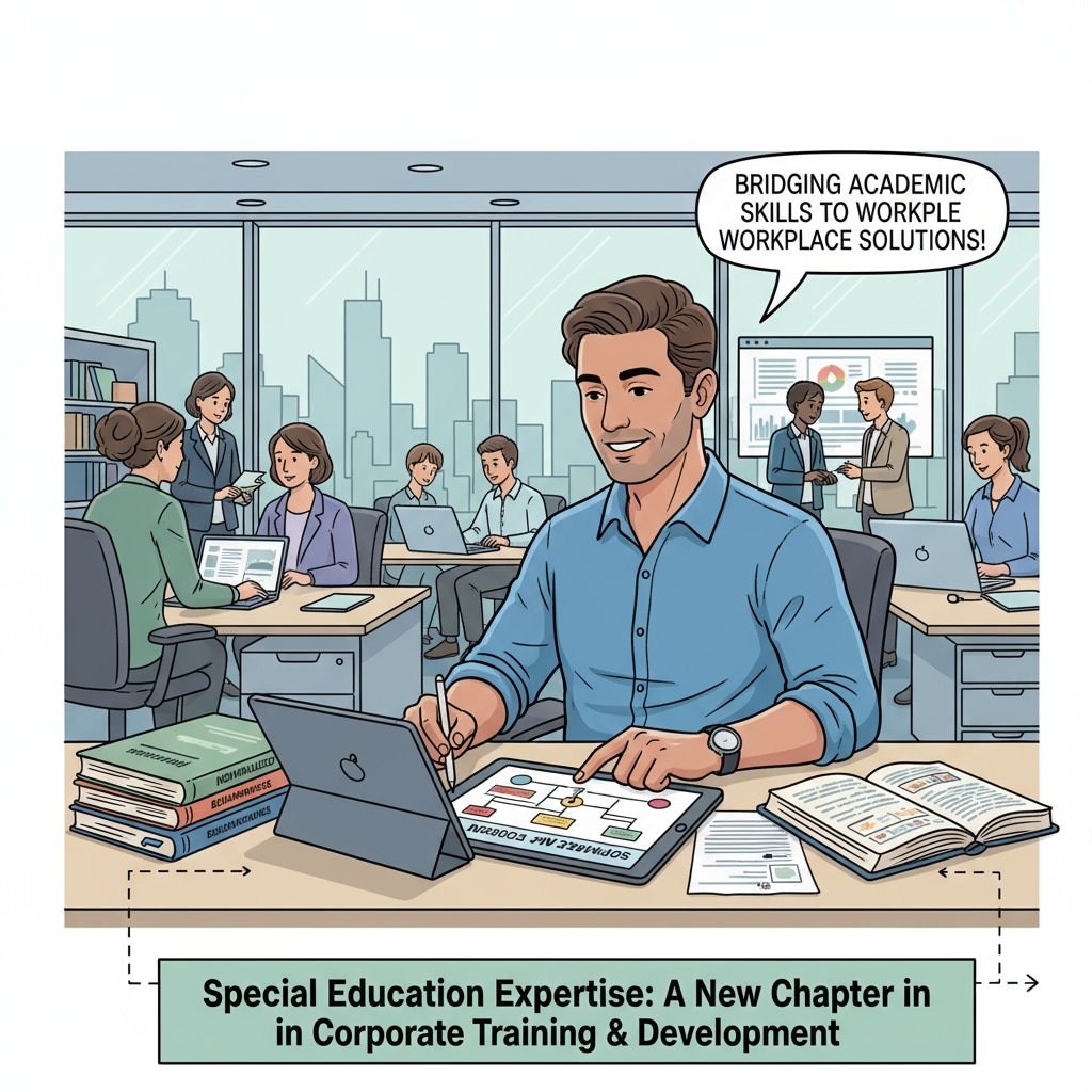 Person with special education skills in a corporate setting for career transition and MSEd