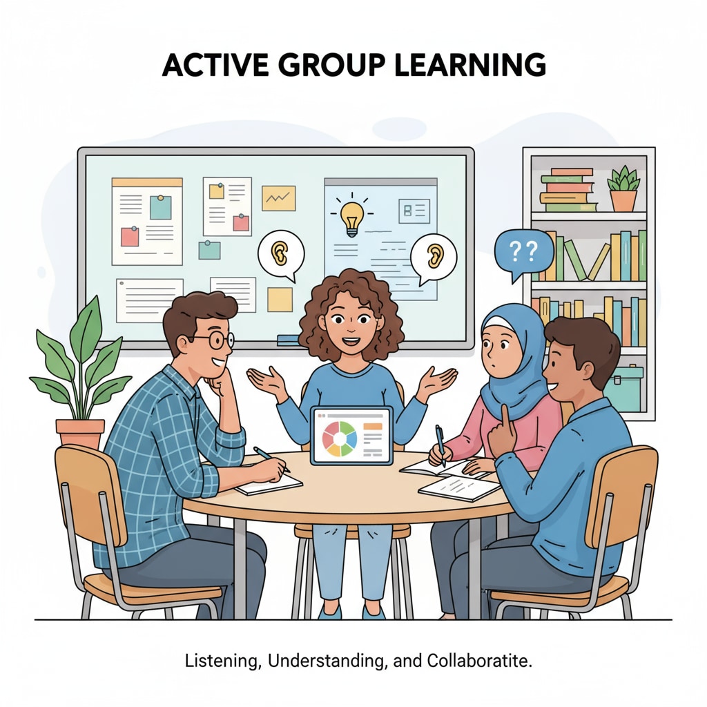 Students practicing communication skills, dialogue, and active listening during group work