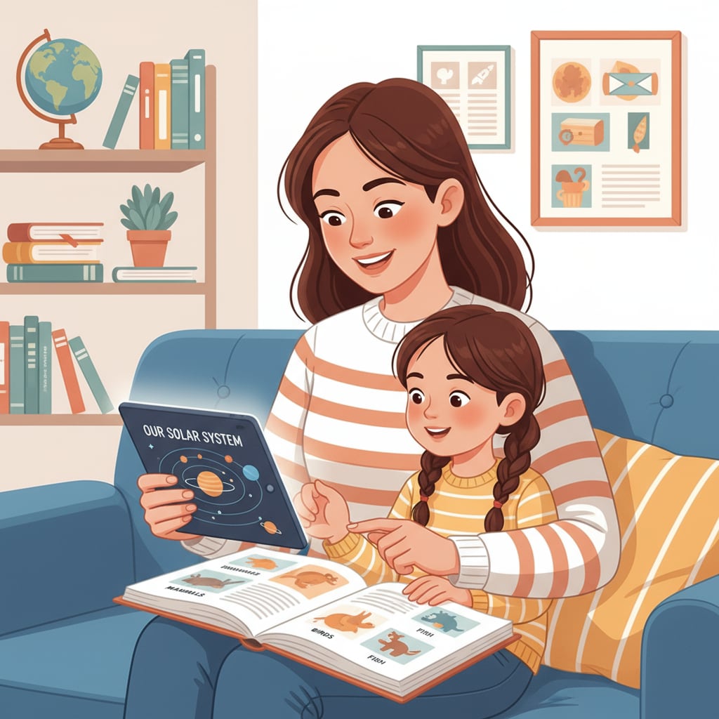 Parent and child using online academic resources in family education