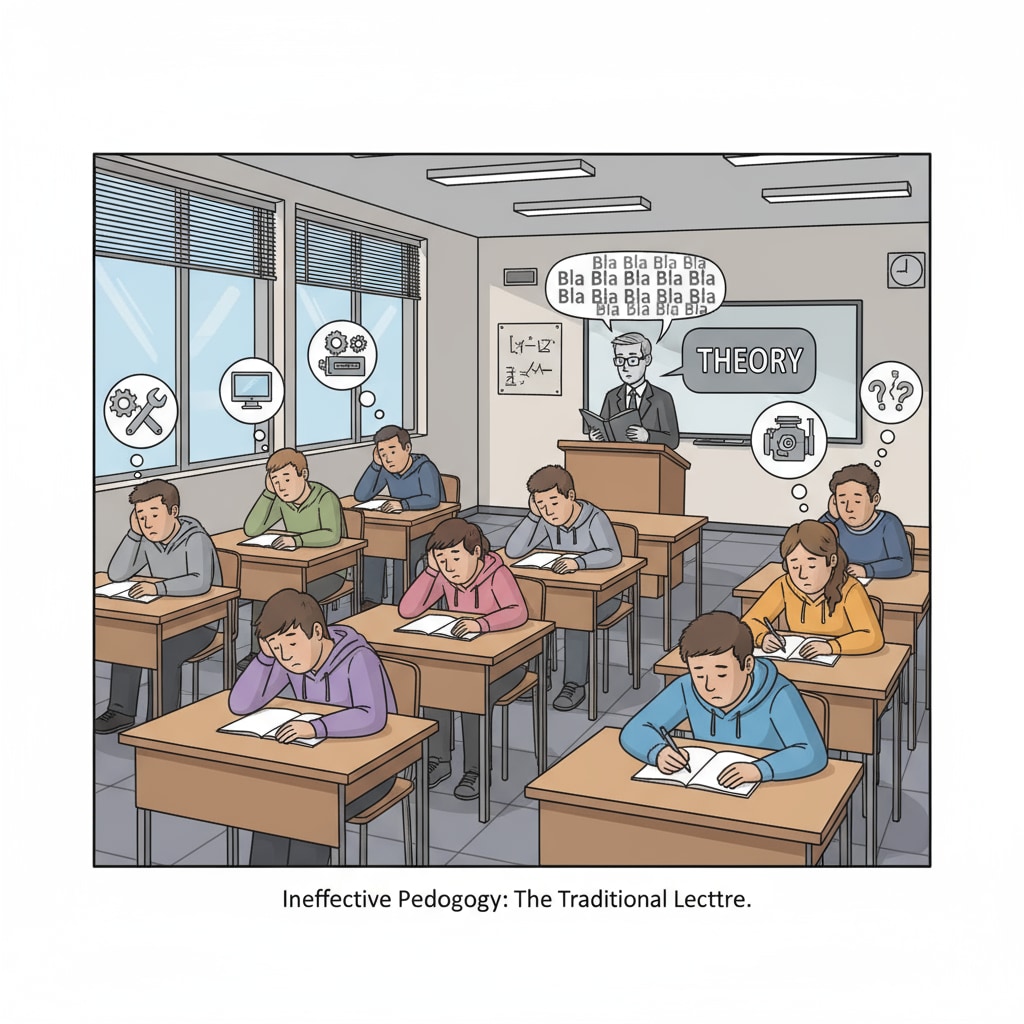 A vocational school classroom with ineffective teaching methods