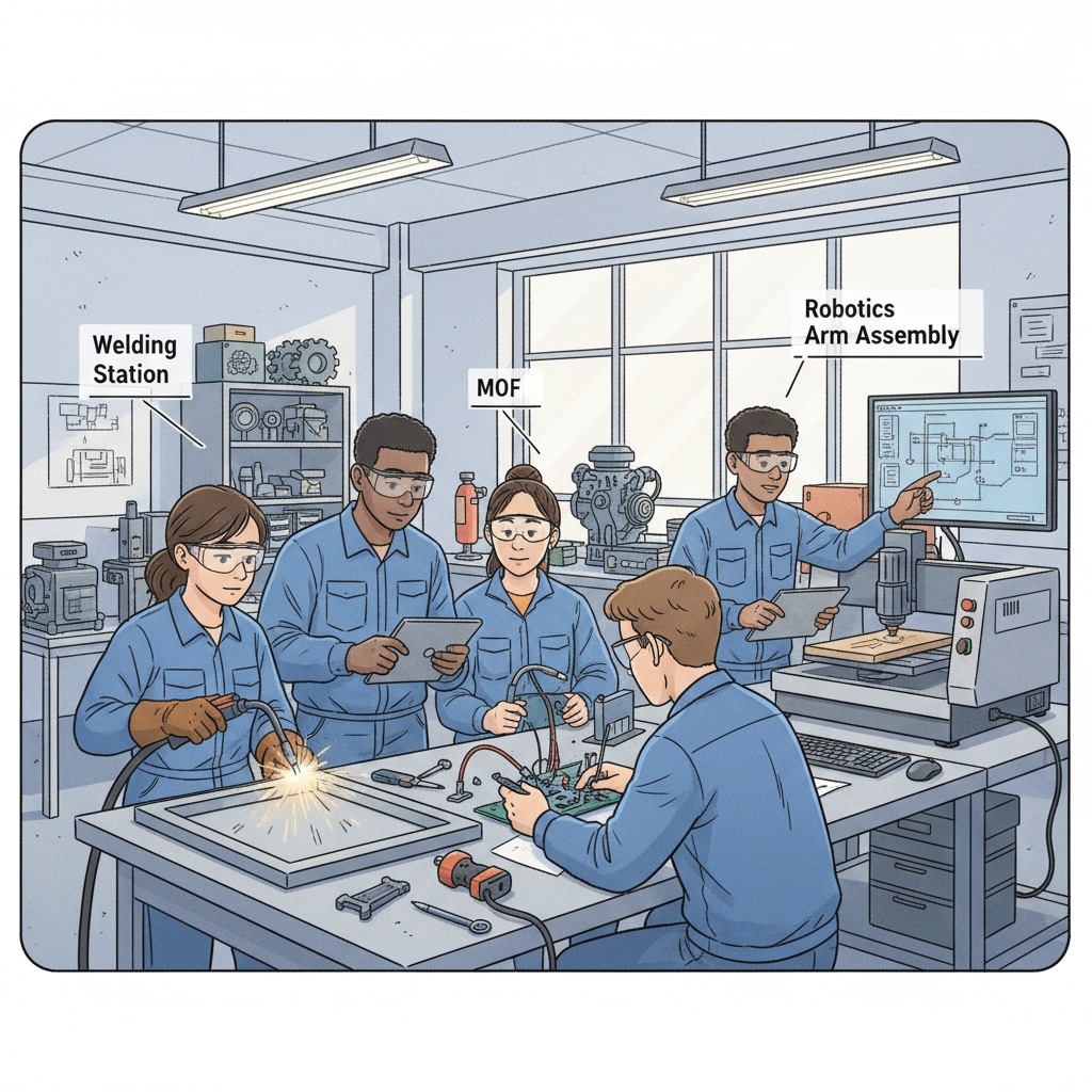 Students in a vocational school working on a project related to course objectives