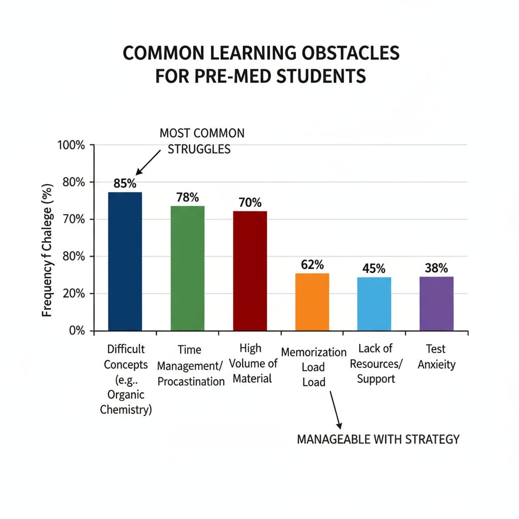 Graph showing common learning obstacles for medical school entrance exam preparation, related to learning efficiency challenges.