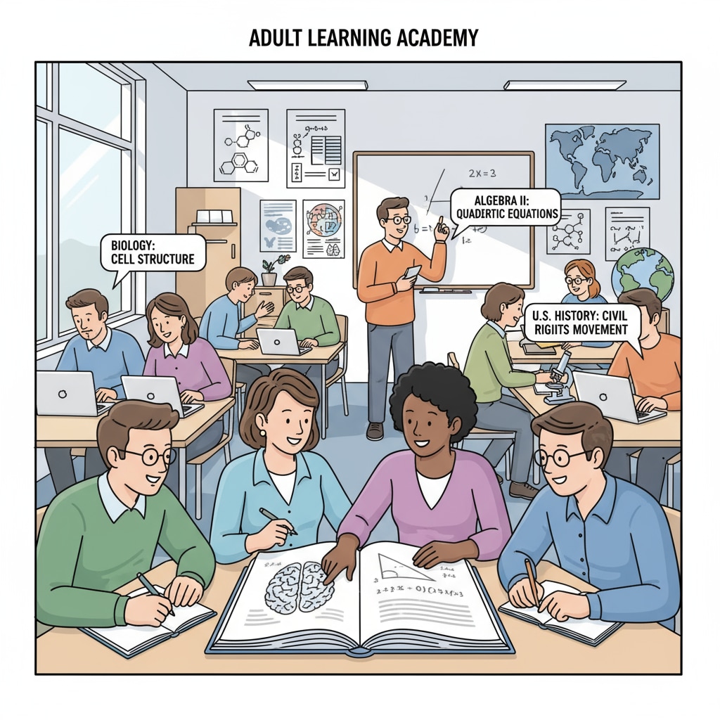 Adult students in a classroom working towards an adult high school diploma for college entry