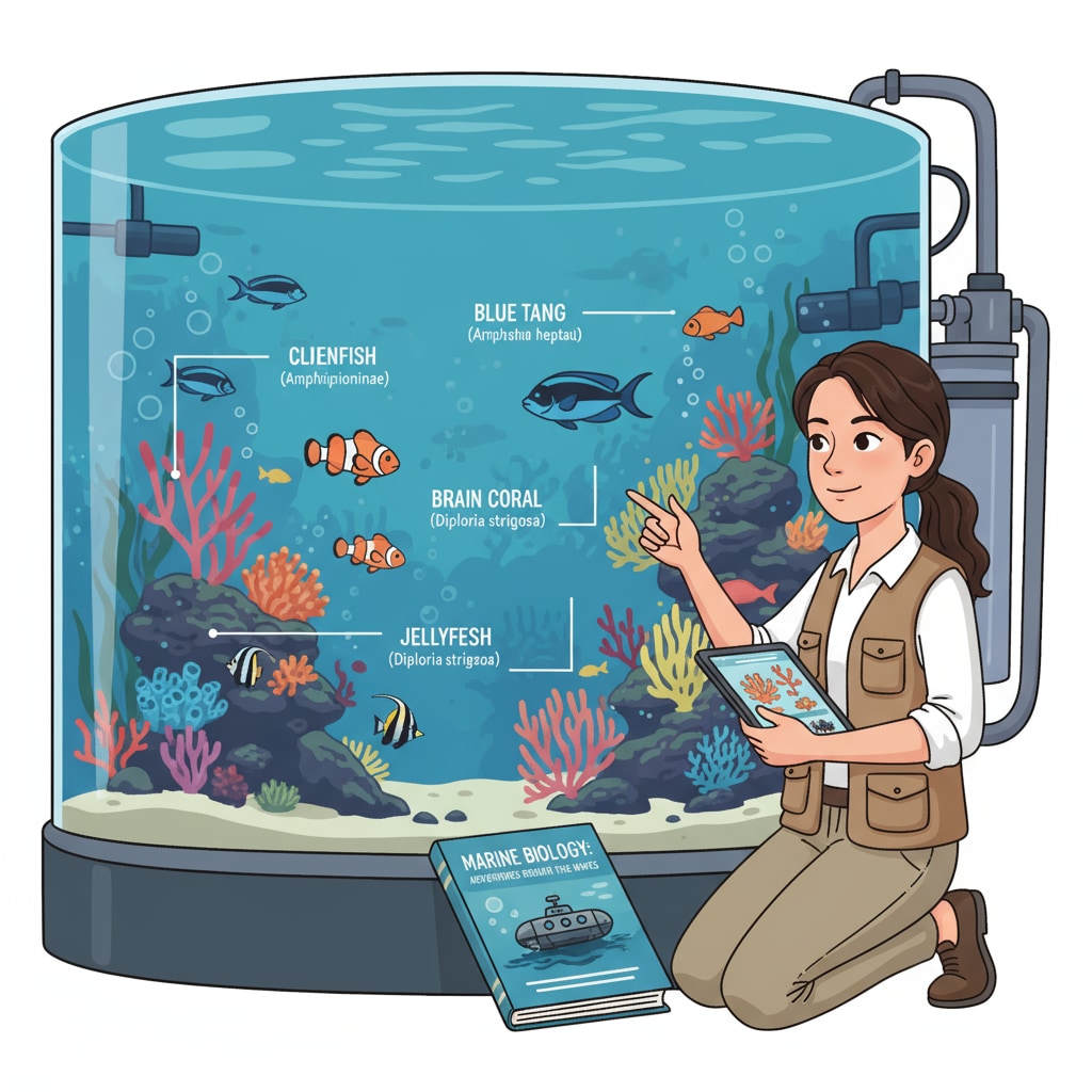 A person is observing marine life in an aquarium, which is relevant to the study of marine biology. A person observing marine life in an aquarium related to science degrees, marine biology, environmental science, and basic knowledge