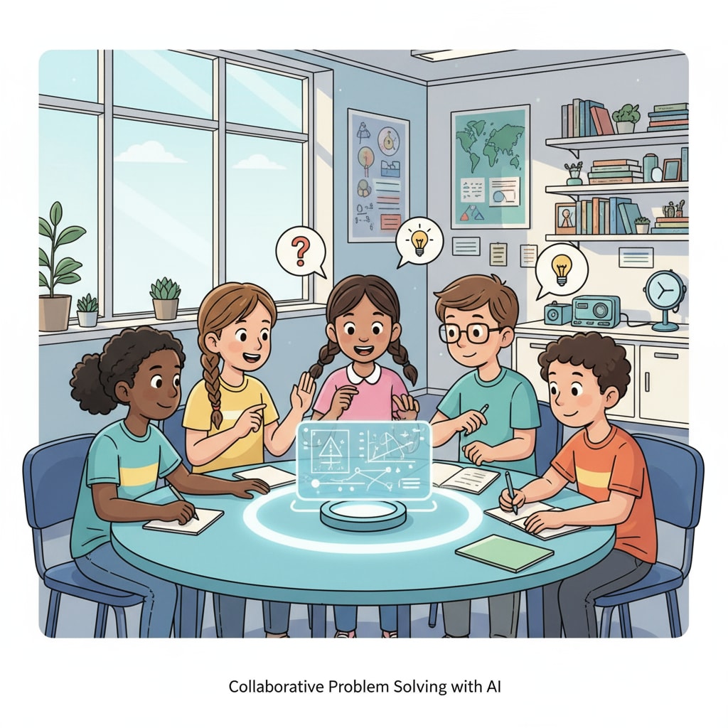 K12 students using AI device for learning, related to AI education, critical thinking, and child development