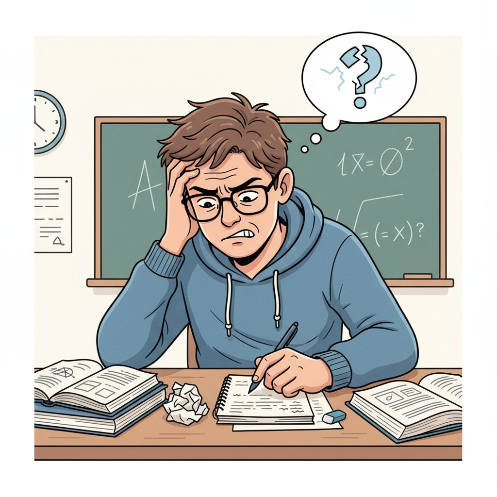 A student showing signs of self-doubt during study