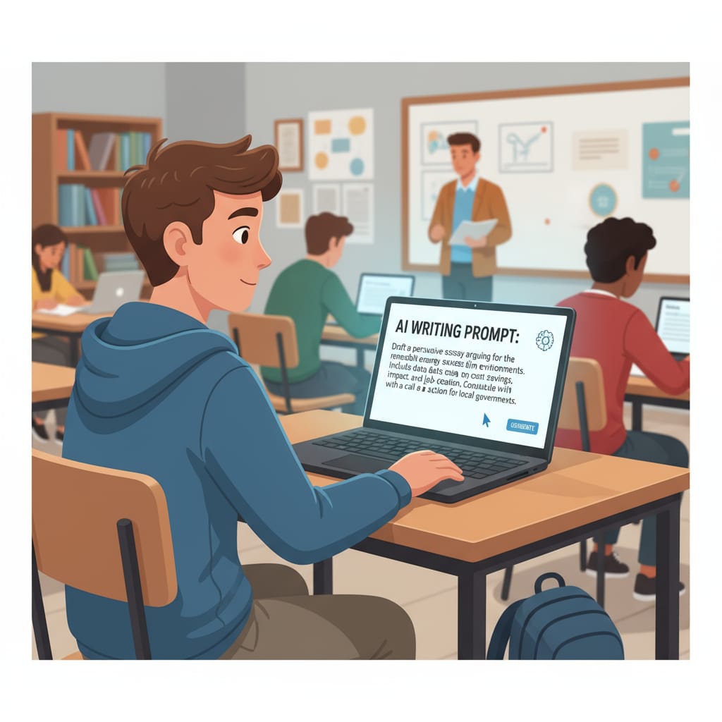 A student using an AI writing tool for their assignment