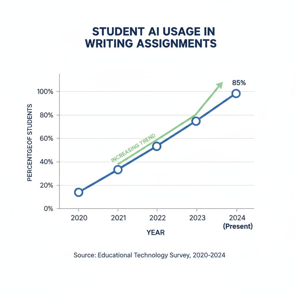 Graph showing the rise in student use of AI for writing assignments