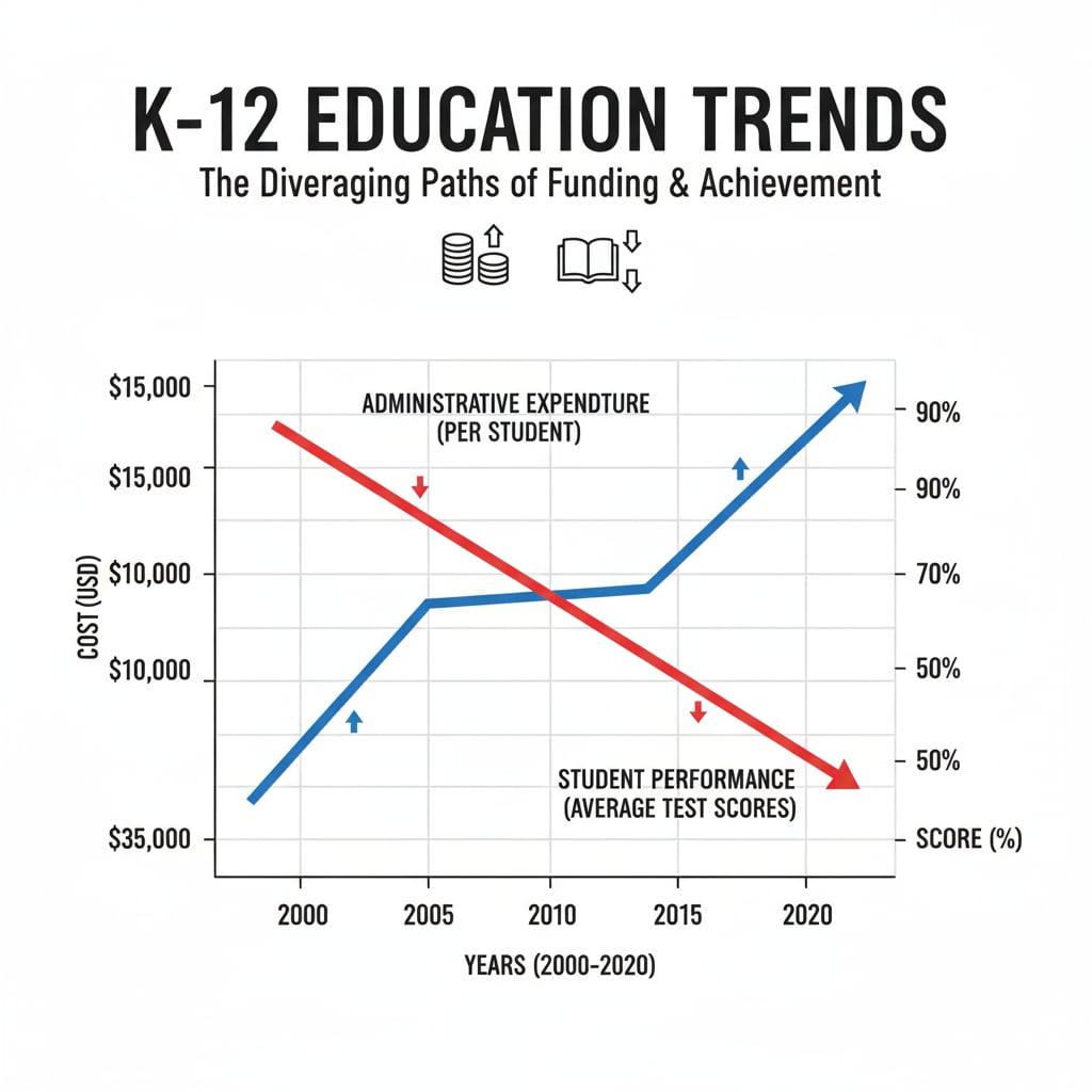 Graph showing the relationship between education management's administrative expenditure and student performance in K12.