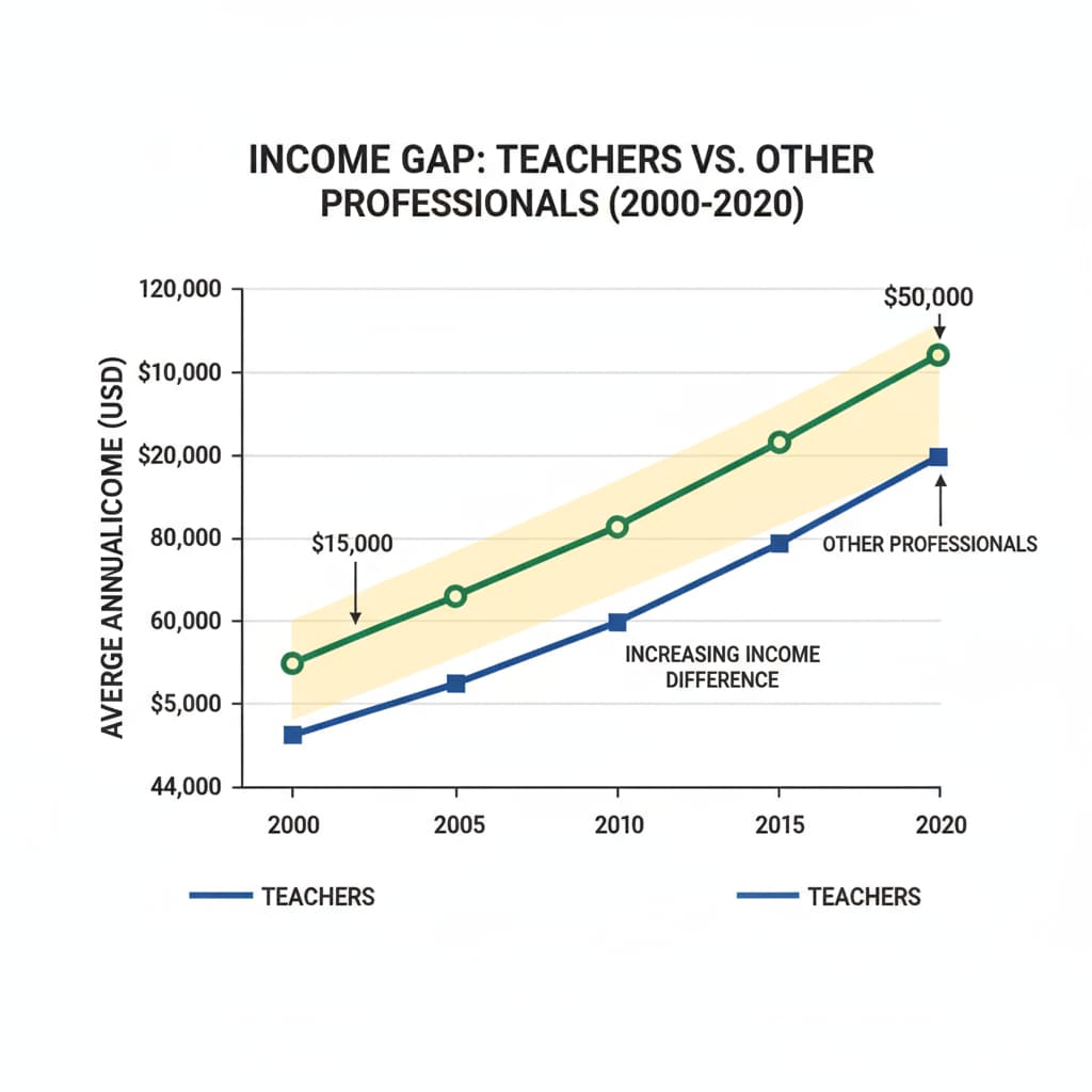 Graph showing the income gap between teachers and other professionals related to teacher salaries and shortage