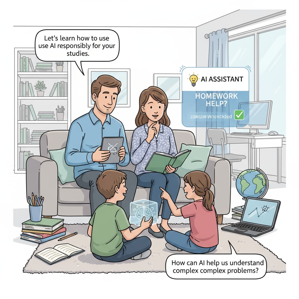 Parents discussing AI use for kids' homework related to AI cheating, parental intervention, and academic integrity