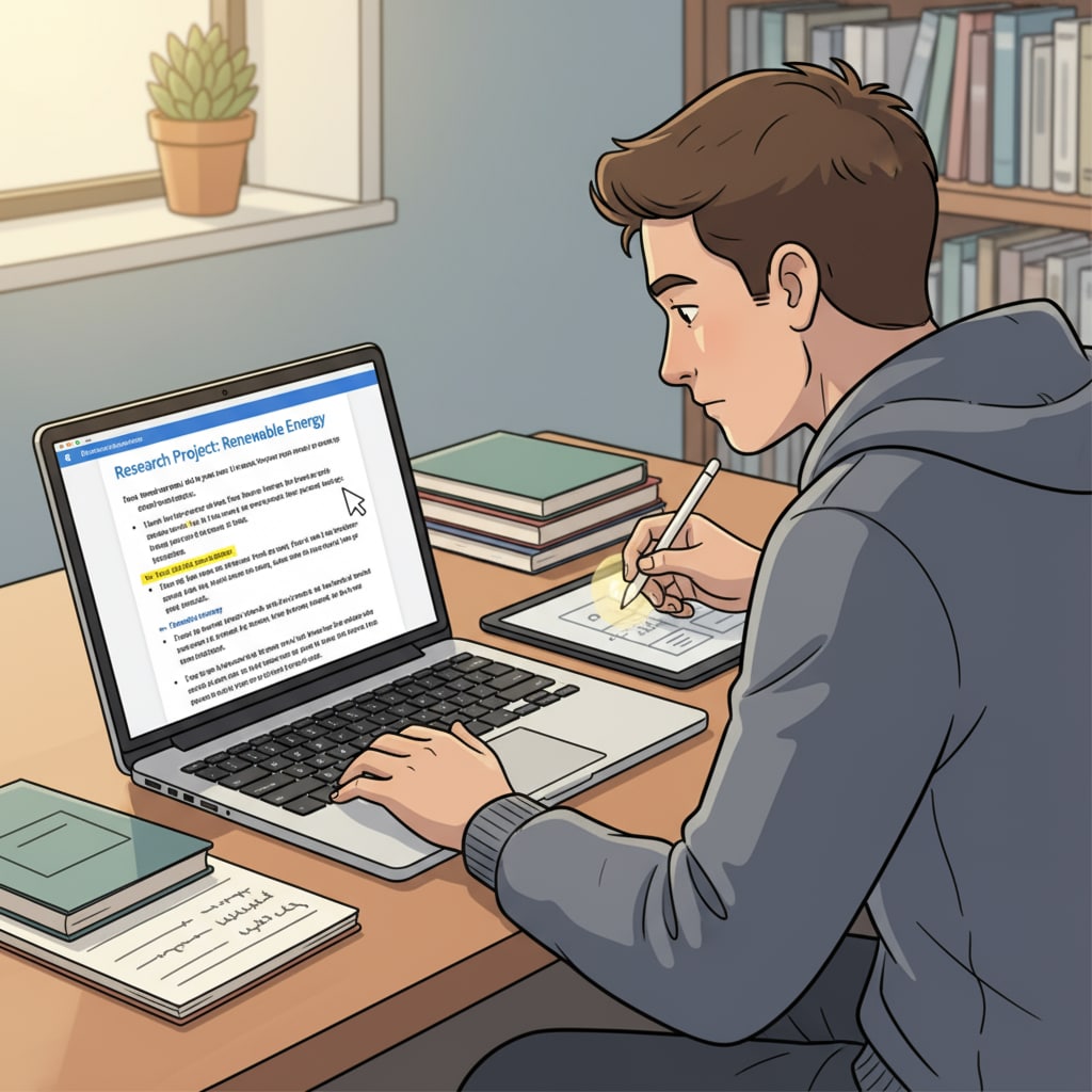Student using Google Docs for writing, which can be analyzed through replay for teaching support and to prevent cheating