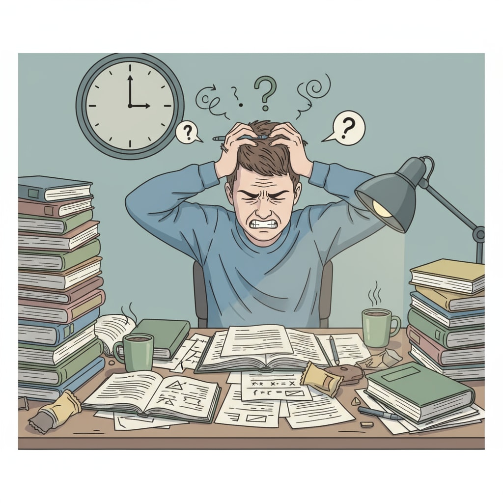A stressed student studying, related to the mental health struggles in high school and its connection to GED certificates and modeling careers