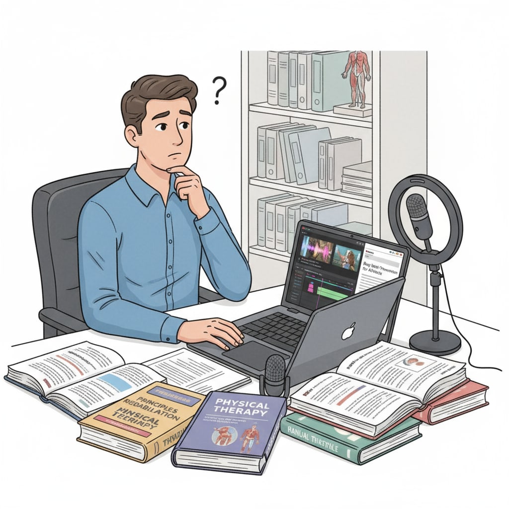 A young person confused between physical therapy studies and interest in content creation