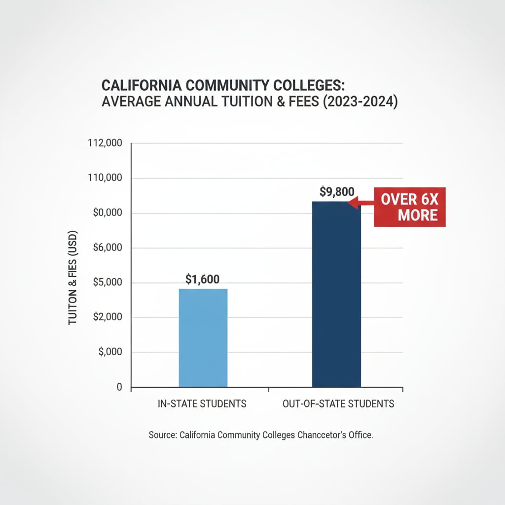 Graph showing in - state and out - of - state tuition differences relevant to in - state tuition, resident status, AB - 540 form, and appeal