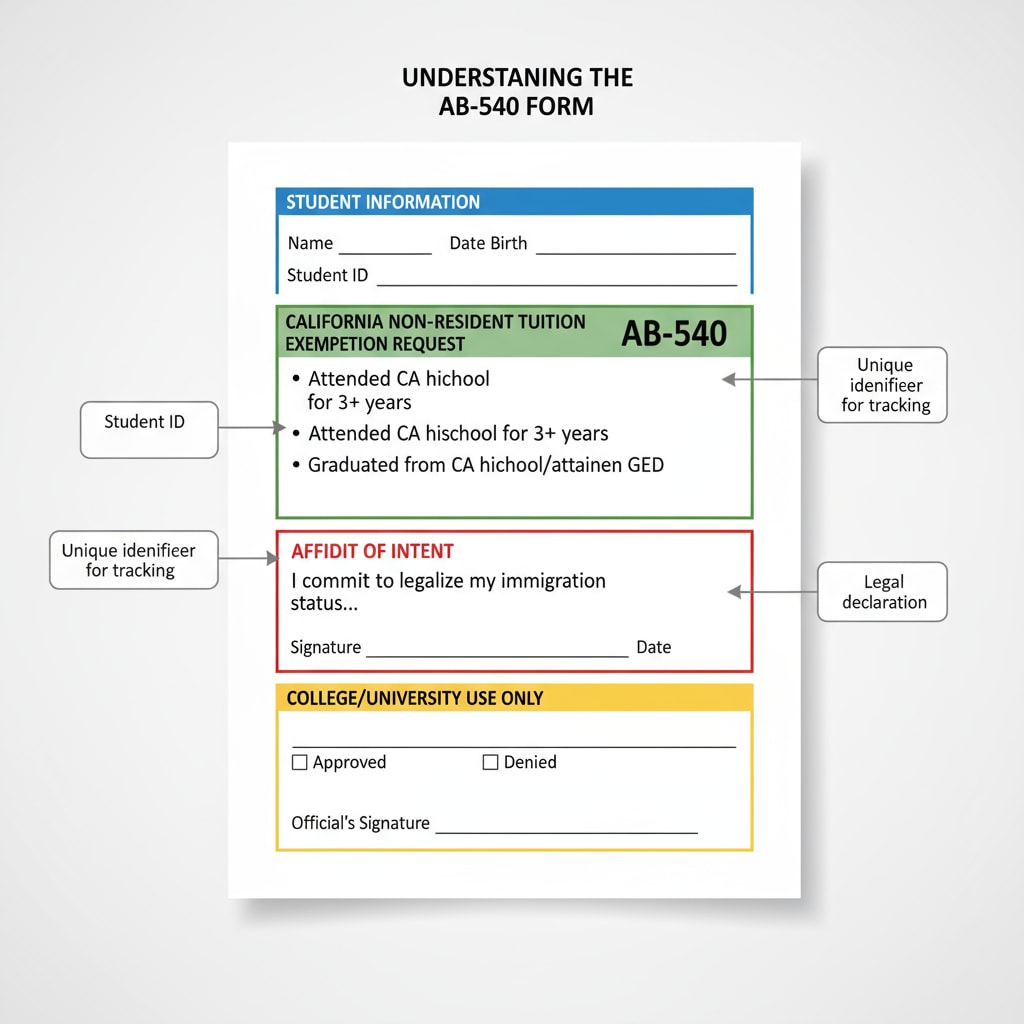Close - up of AB - 540 form related to in - state tuition, resident status, AB - 540 form, and appeal