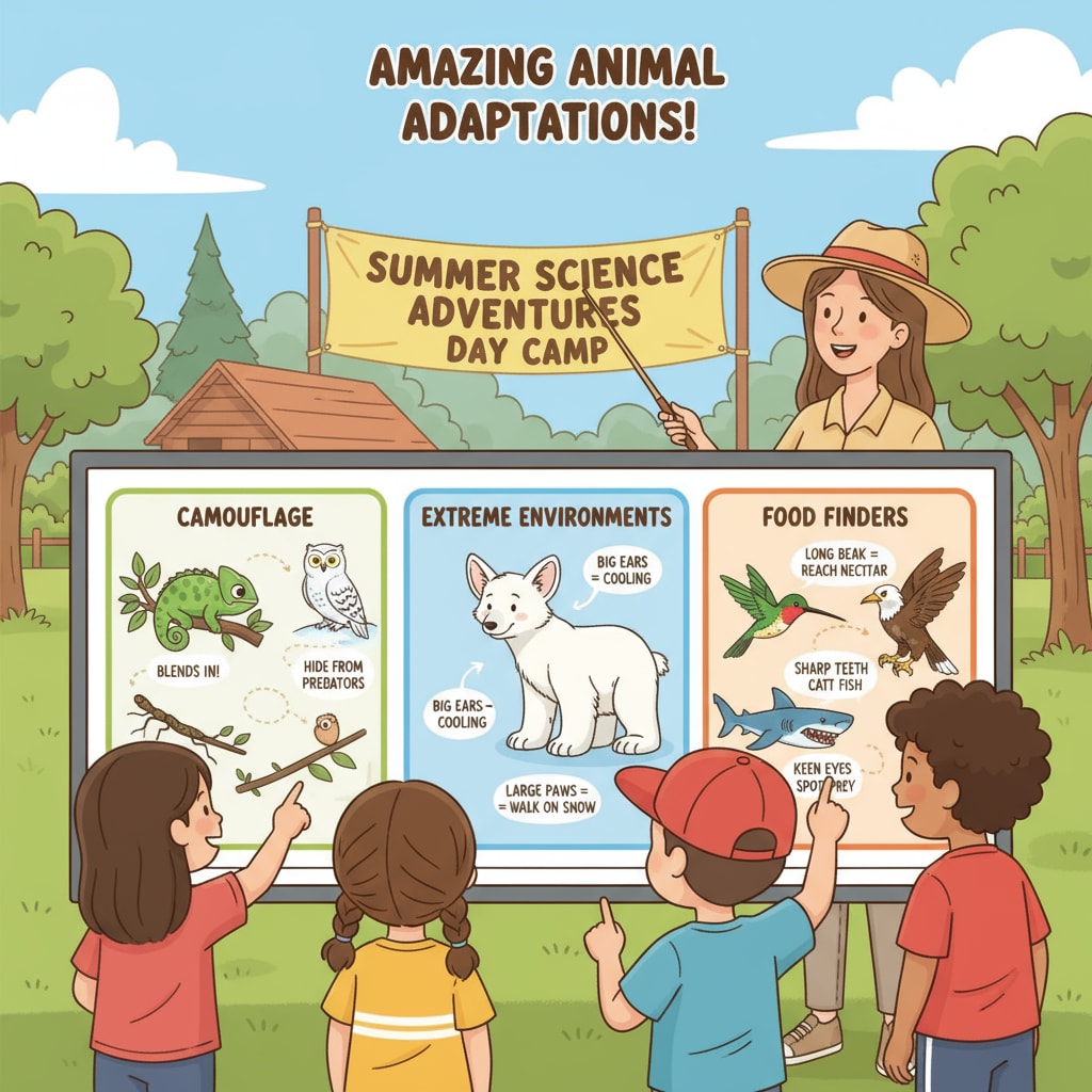 Children learning about animal adaptations at a day camp