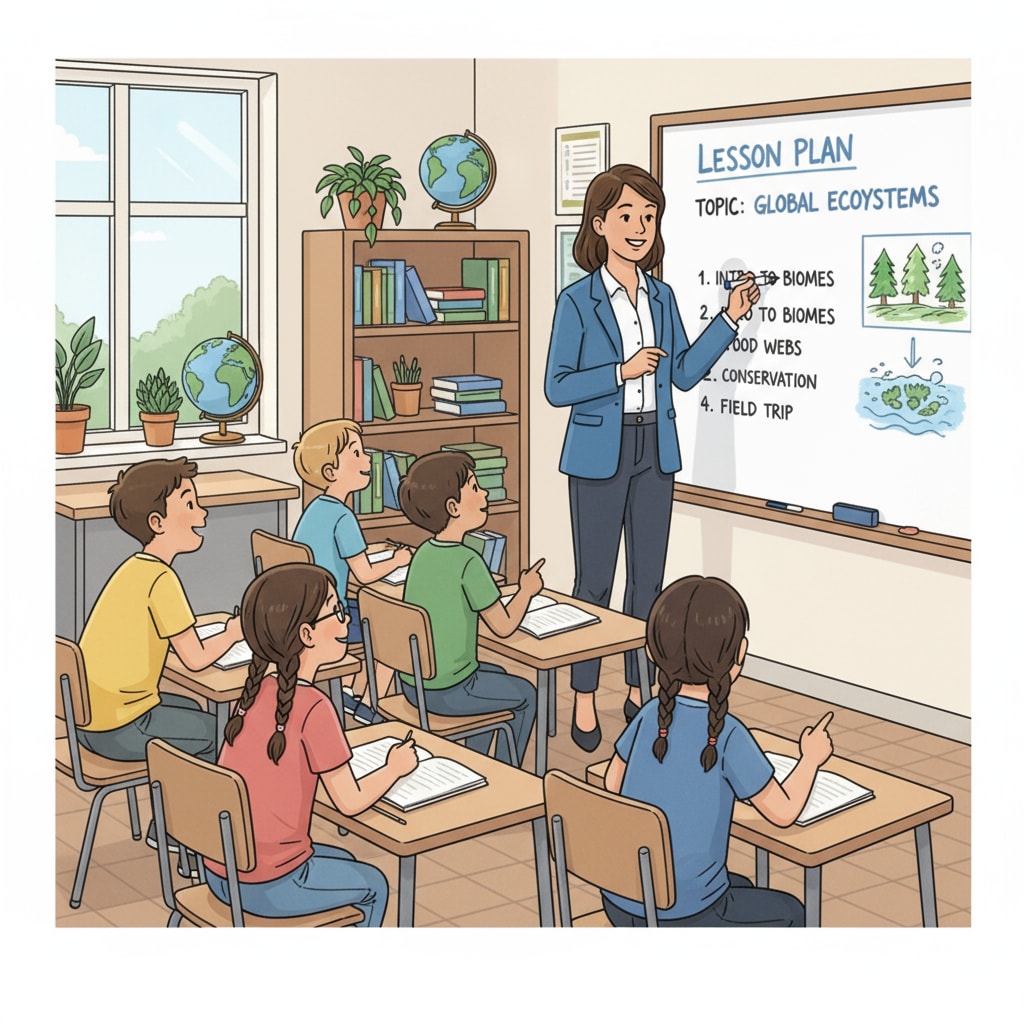 A teacher conducting a class with lesson plan elements in sight, related to student teaching, lesson planning, AI authenticity checks, and teaching adaptability