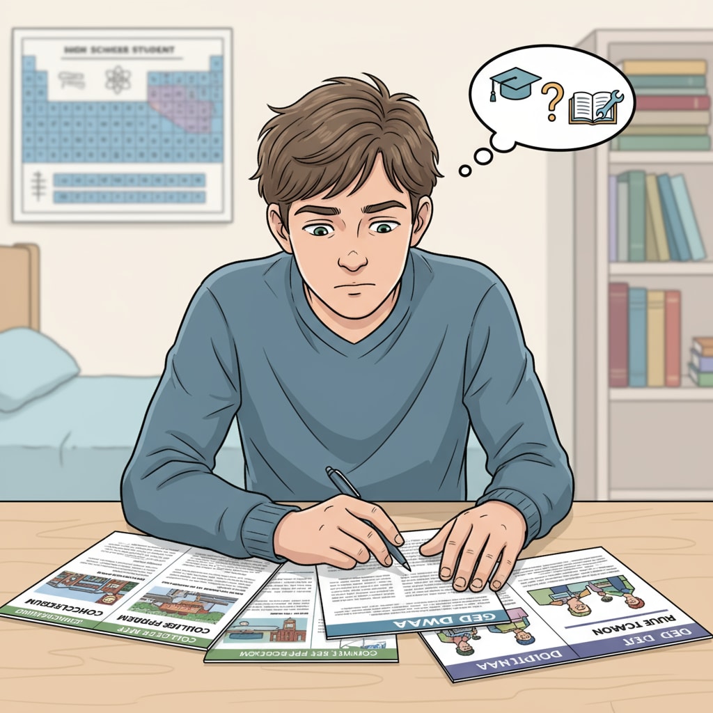 A 17-year-old transfer student considering high school and GED options