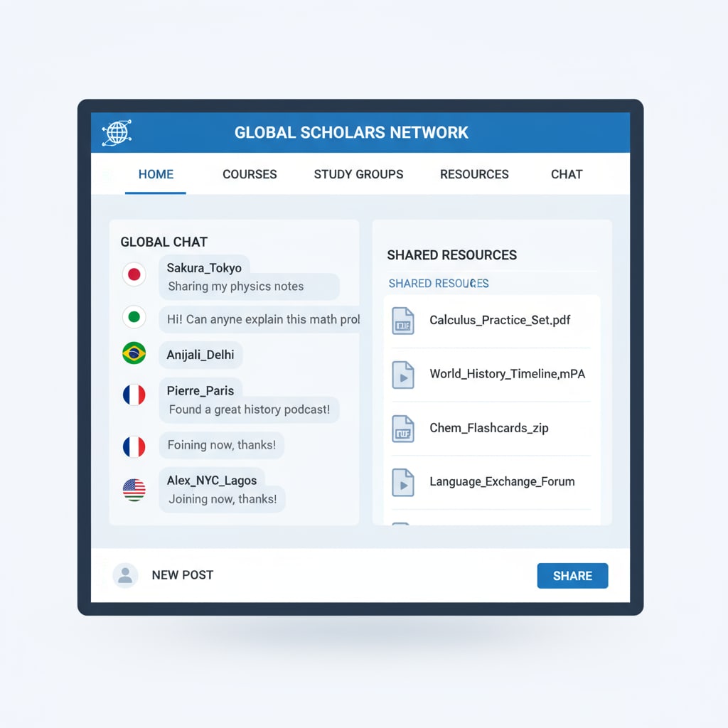 Screenshot of an uncensored social media learning platform with international student interaction