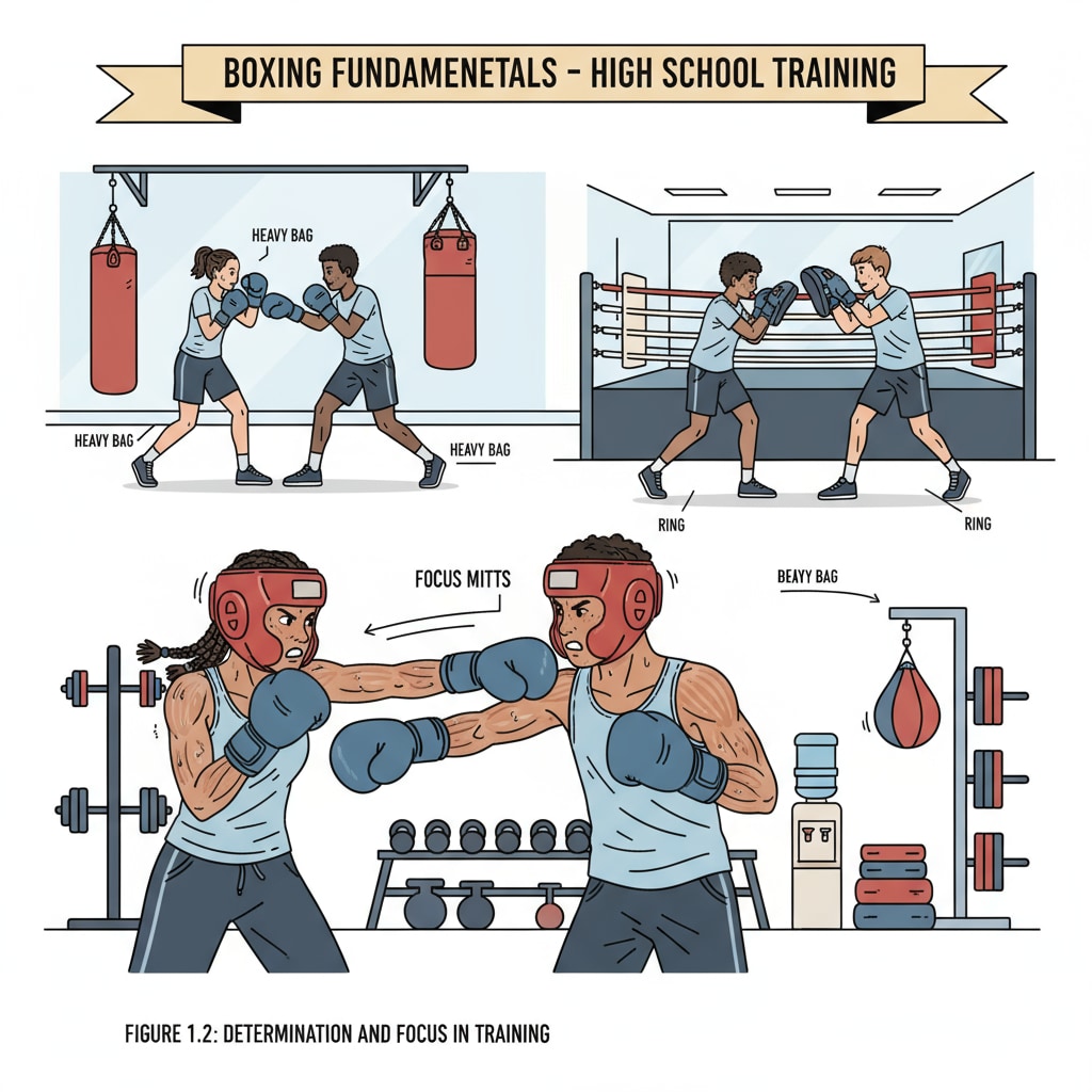 High school students practicing boxing as an extracurricular activity for college applications.
