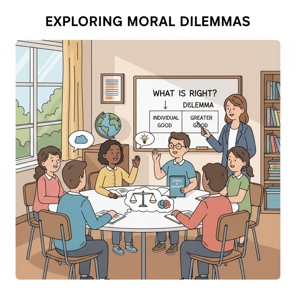 Students engaged in moral and ethical education discussion in a K12 classroom