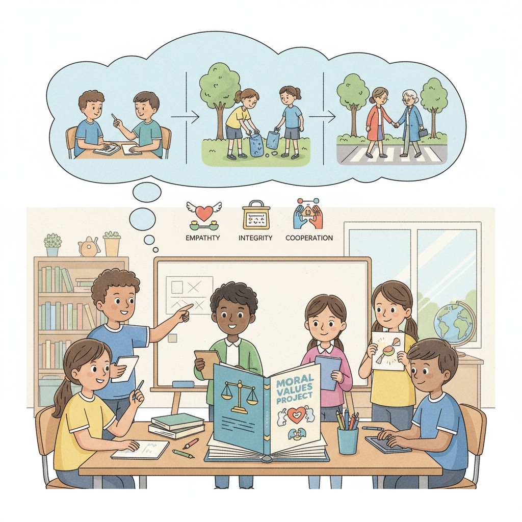 K12 students working on a project related to moral and ethical education