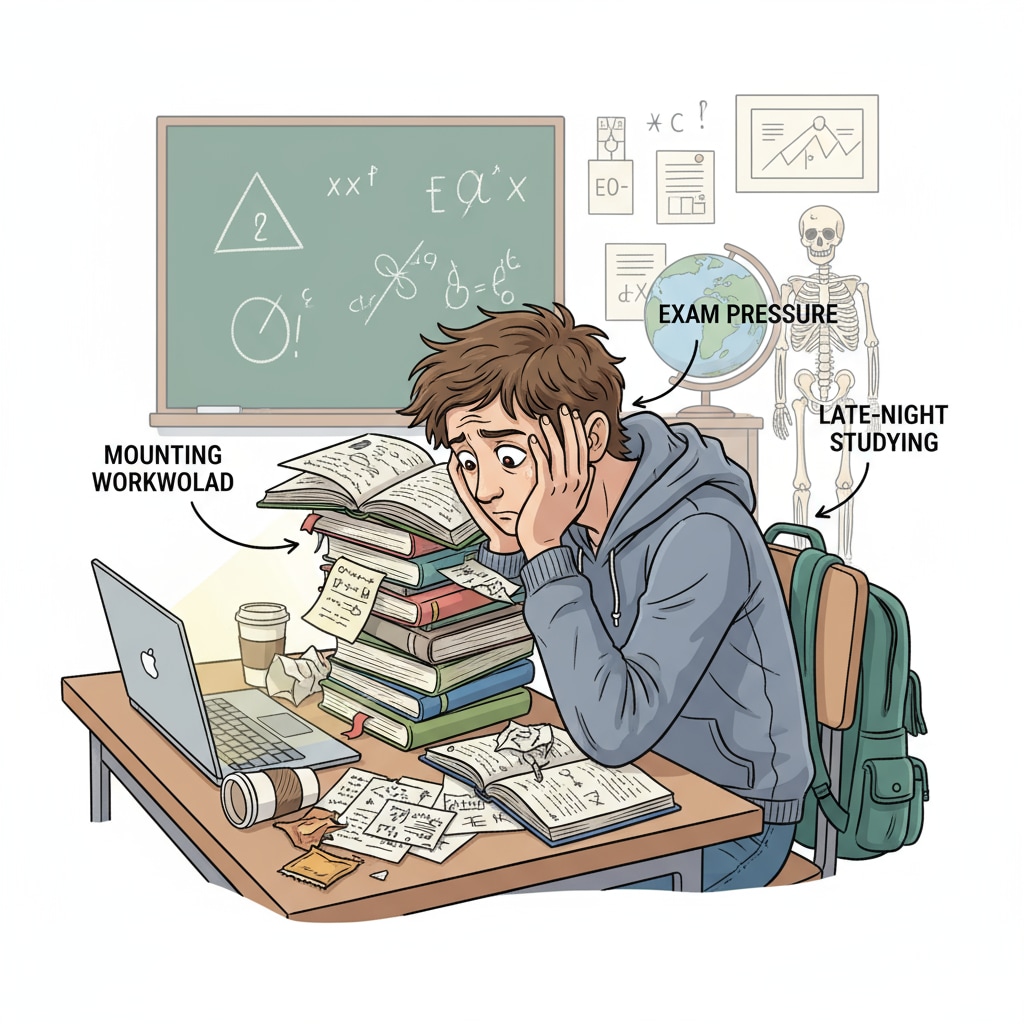 A stressed K12 student due to inadequate exam preparation