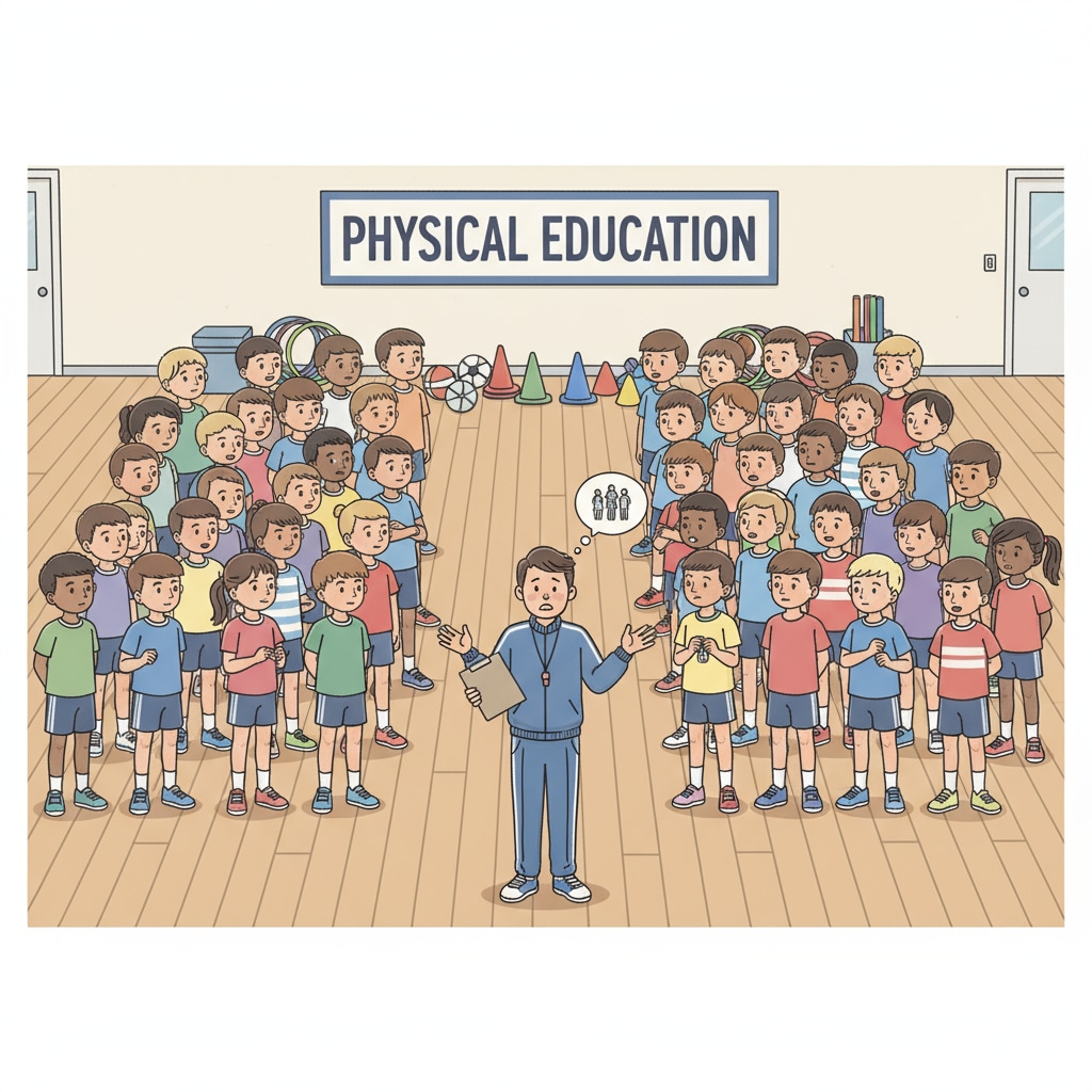 Students in a crowded physical education class due to substitute arrangements for special subject teachers