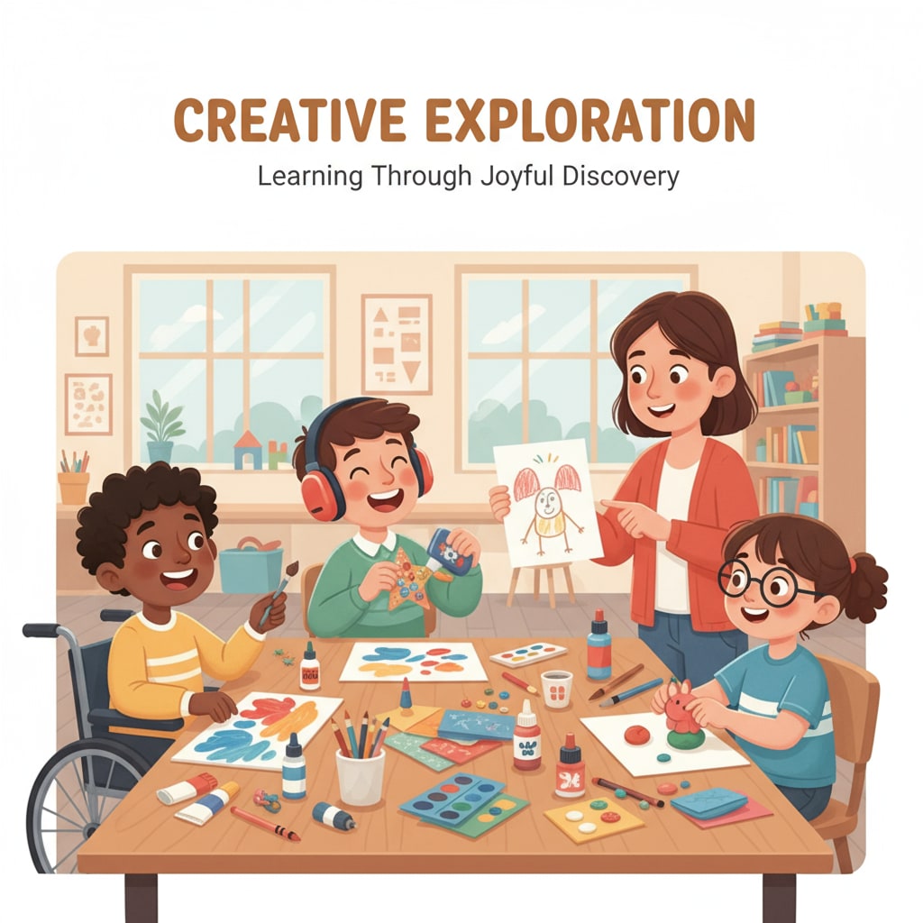 Special needs children engaged in a creative learning activity