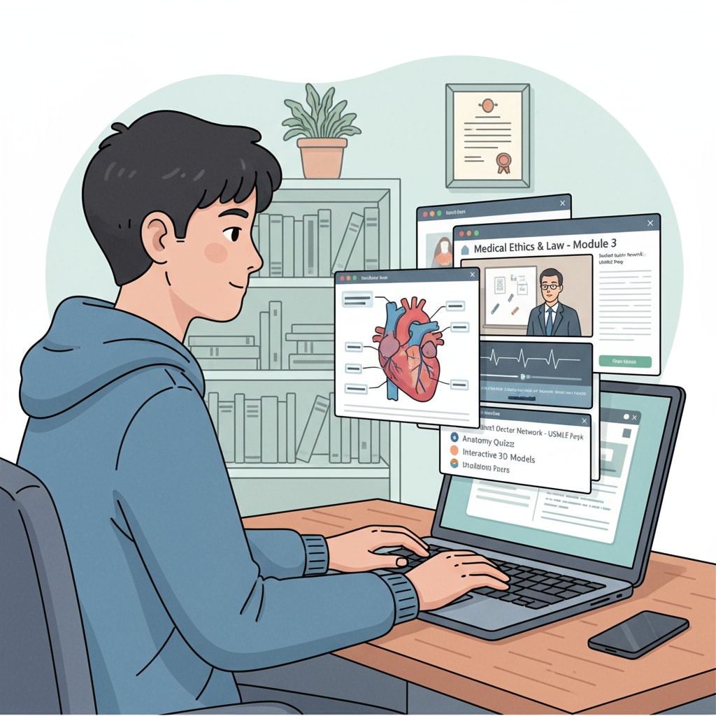 A student using online resources to bridge knowledge gaps for medical school applications