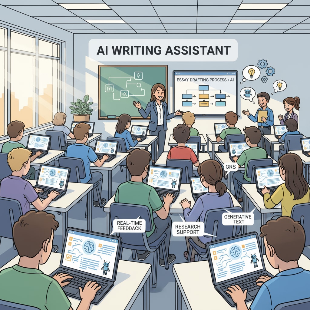 Students using AI tools for writing in a classroom setting related to student writing, assignment authenticity, and educational objectives