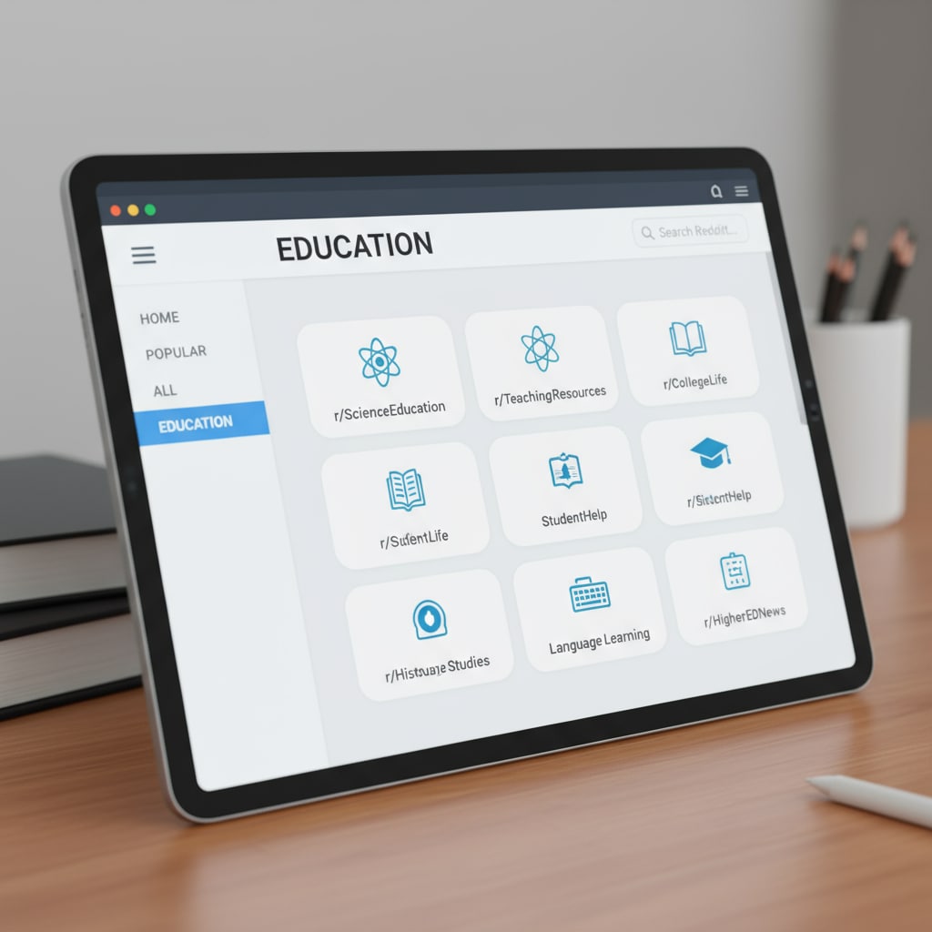 Reddit's education sections interface highlighting community rules, educational networks, and subreddits
