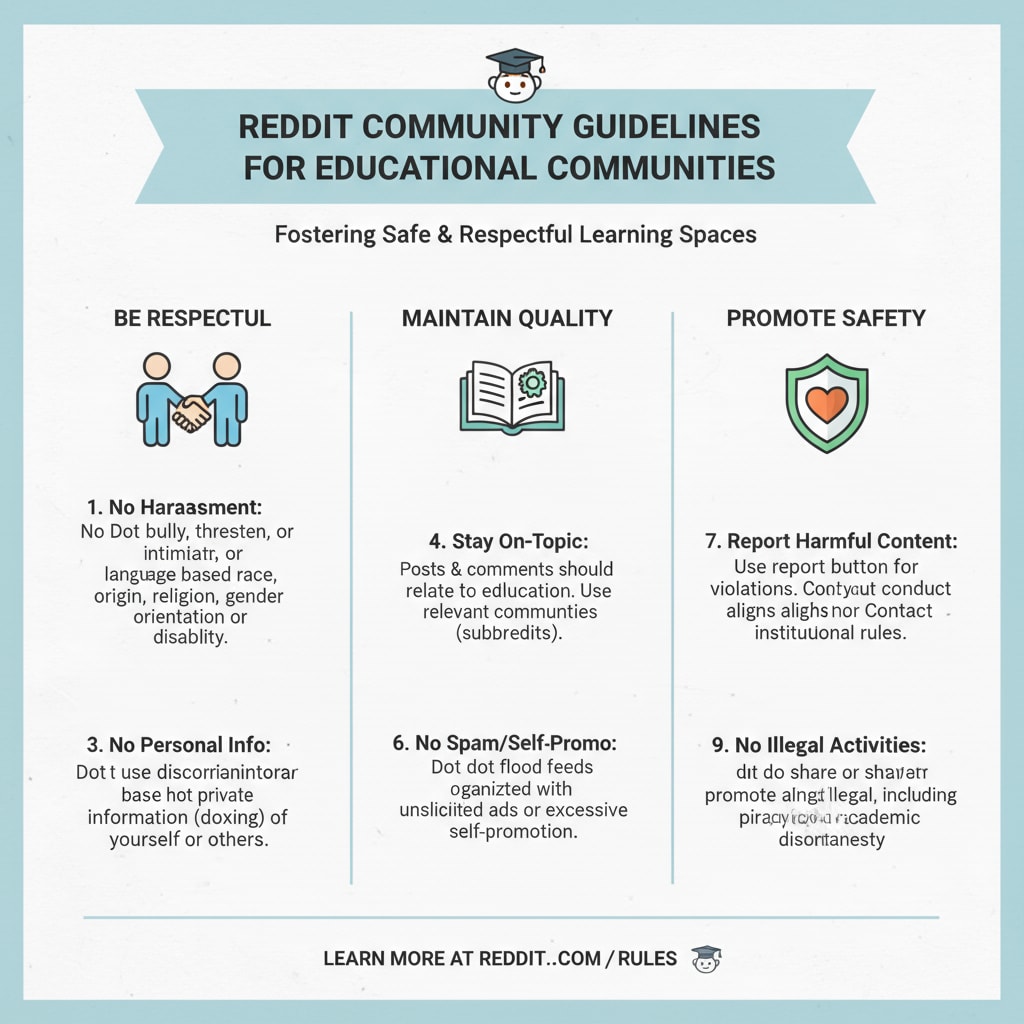 Visual representation of Reddit's education community rules, related to educational networks and subreddits