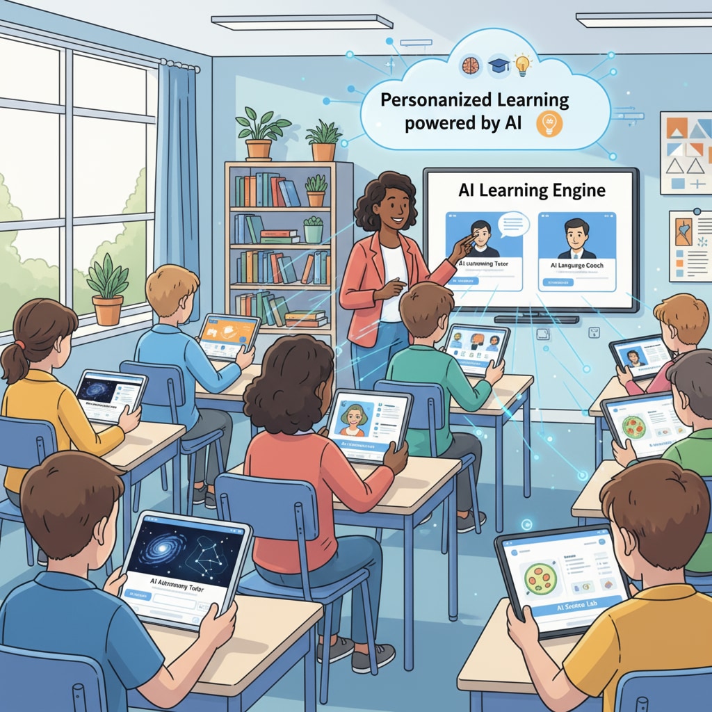 Students engaged in learning with AI educational apps, demonstrating the impact of artificial intelligence on education.