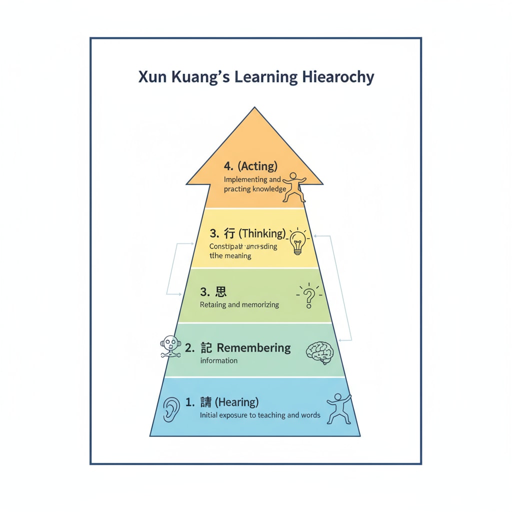 Xun Kuang's learning hierarchy theory related to learning theories, hands-on learning