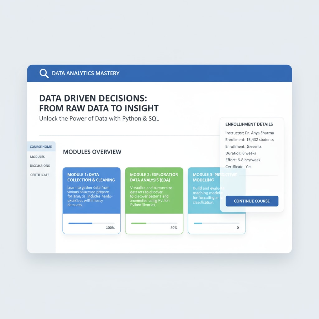 Screenshot of an online learning platform's data analysis course, related to data analysis, free courses, learning resources
