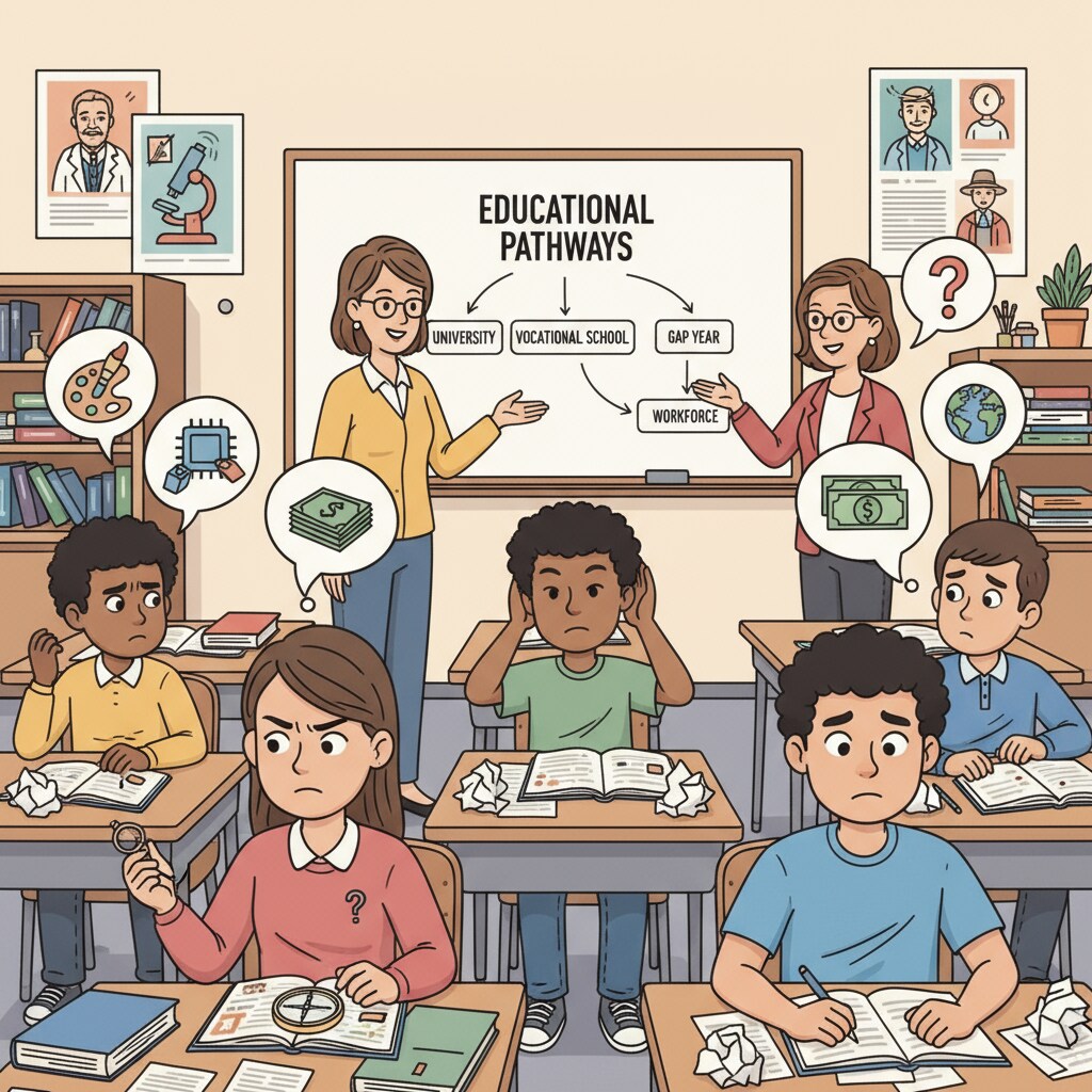 Students facing confusion in making education choices due to social pressures and unclear life goals
