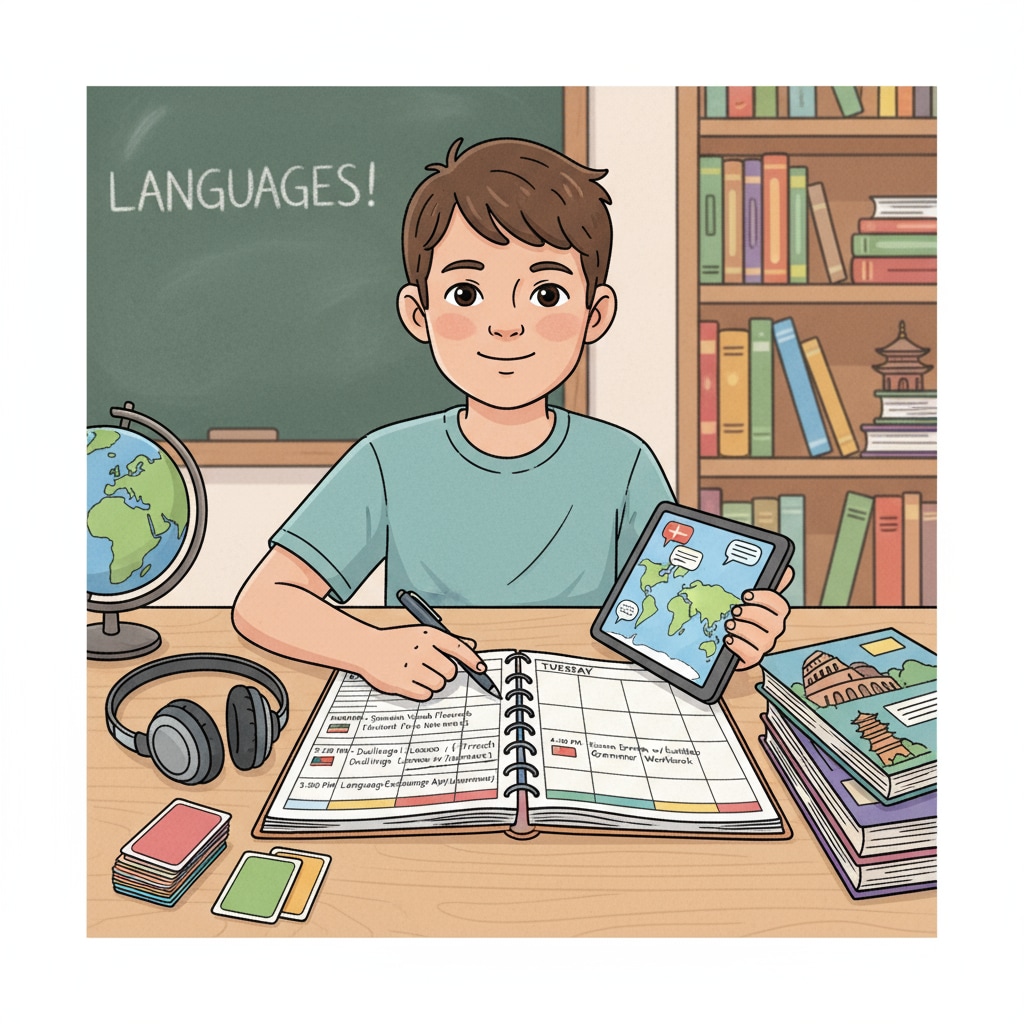 K12 student creating a learning plan for multilingual development