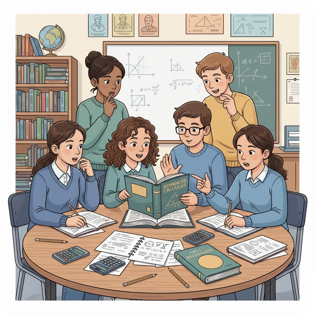 High school students studying math together using learning resources