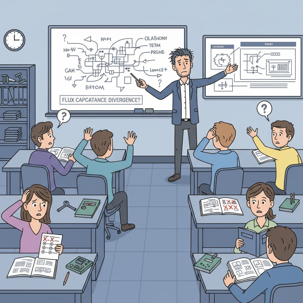 Confused students in a vocational school classroom due to teaching methodology and curriculum objective issues