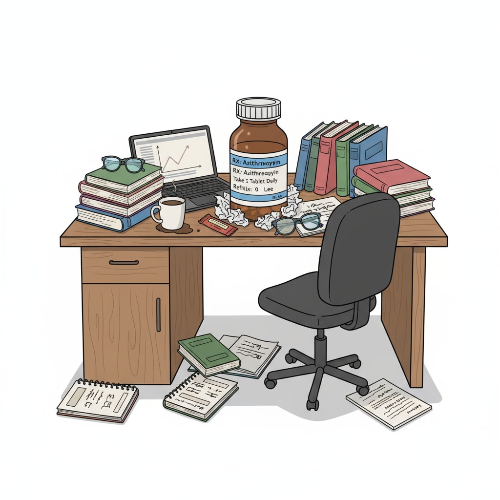 Stressed high school student with chronic illness surrounded by study materials