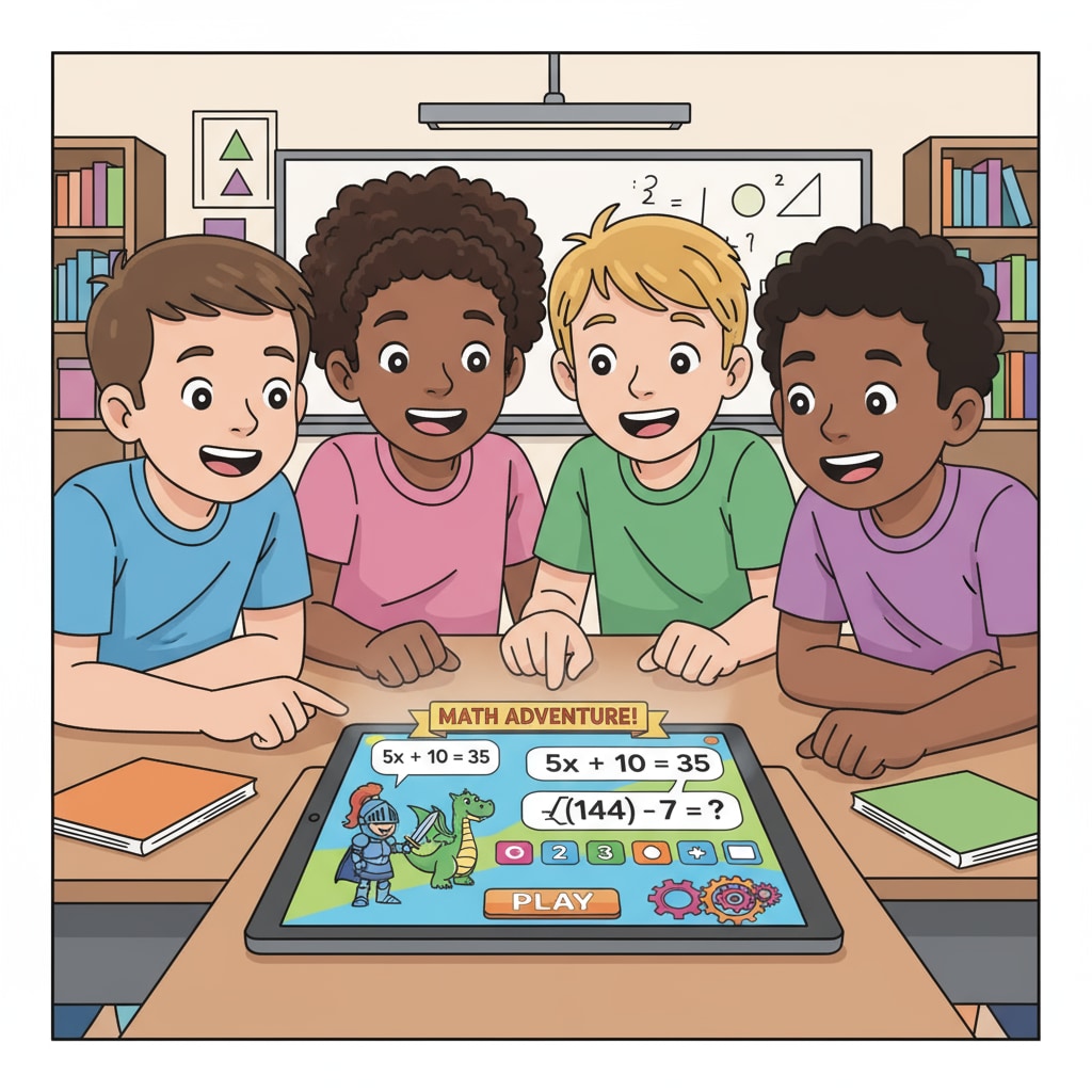 Students engaged in a math education game, showcasing the blend of game development and edtech for learning.