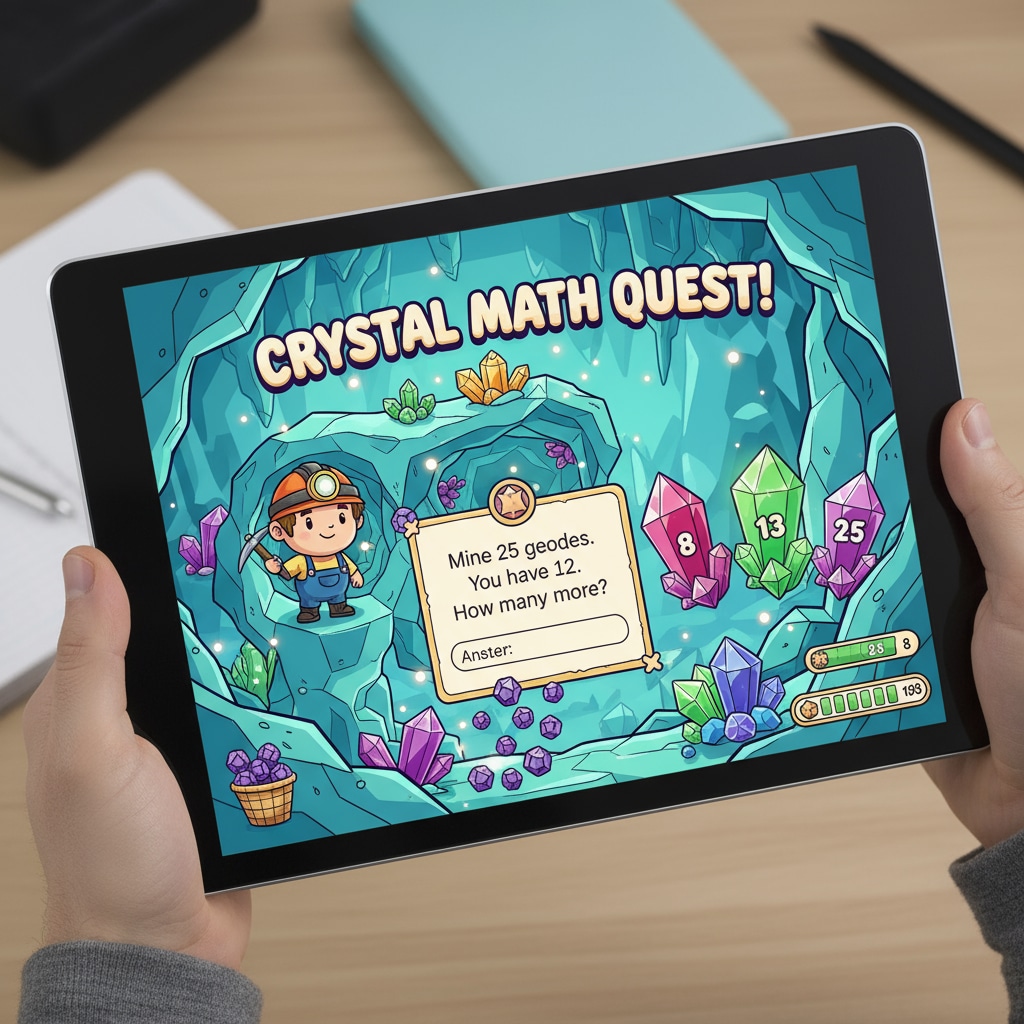 Close-up of a math education game interface highlighting the combination of game development and math learning in edtech.